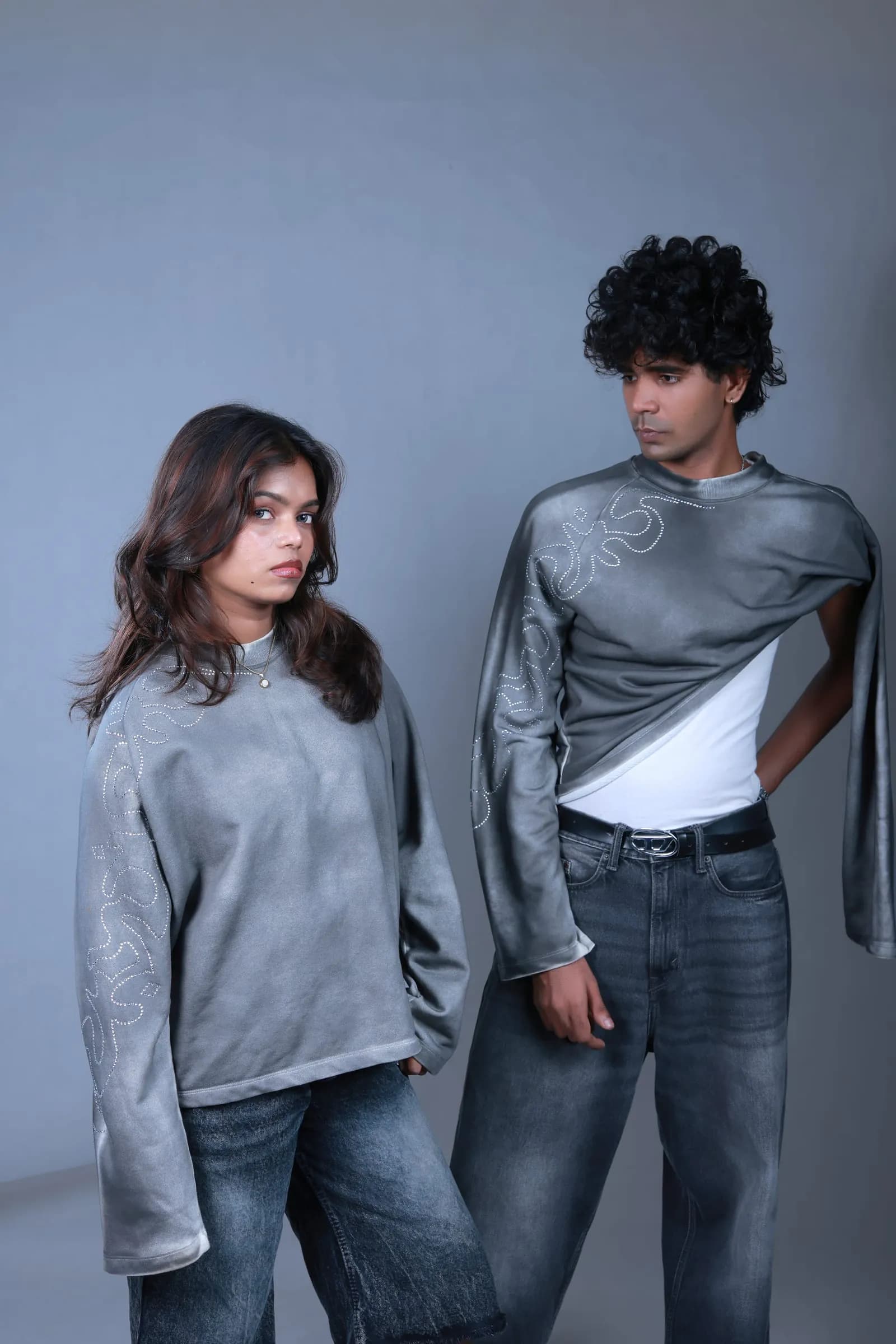Two models in the Signature Grey Long-Sleeve